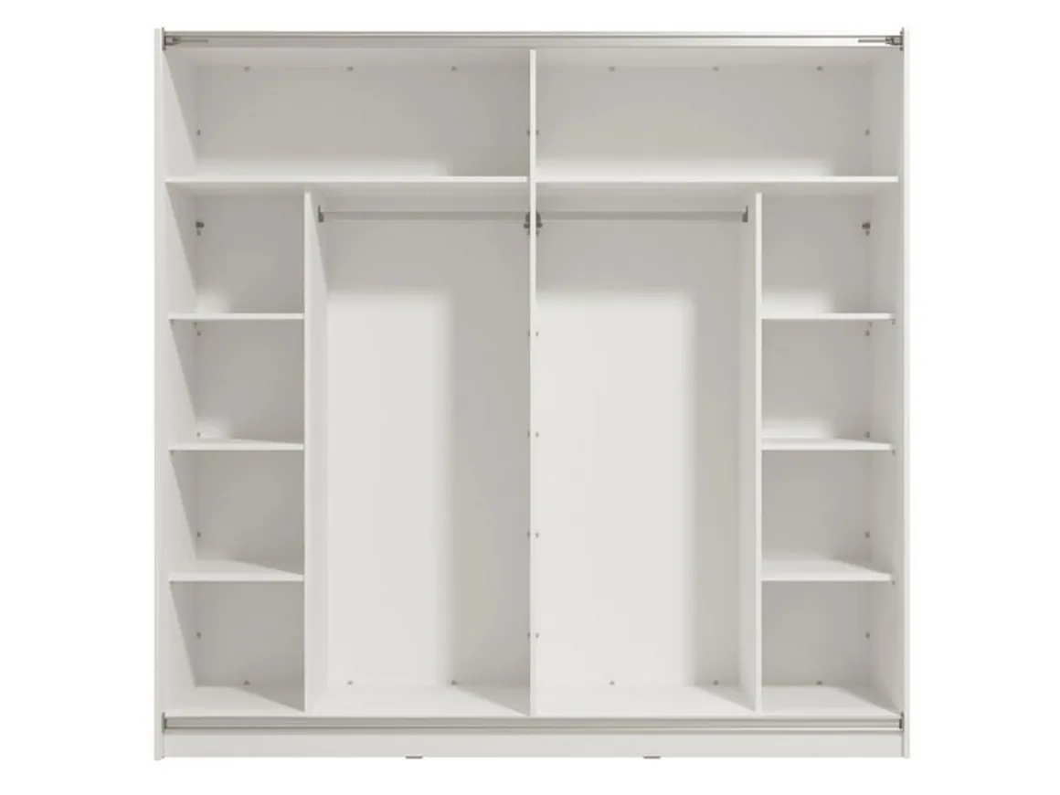 Guardaroba Grande Bianco Opaco Trasparente Appendiabiti 8 Ripiani 217x210h cm, Apertura Scorrevole - Valsinni