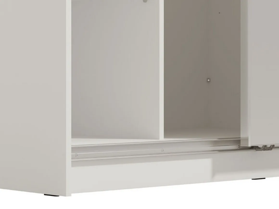 Guardaroba Grande Bianco Opaco Trasparente Appendiabiti 8 Ripiani 217x210h cm, Apertura Scorrevole - Valsinni