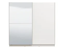 Guardaroba Grande Bianco Opaco Trasparente Appendiabiti 8 Ripiani 217x210h cm, Apertura Scorrevole - Valsinni