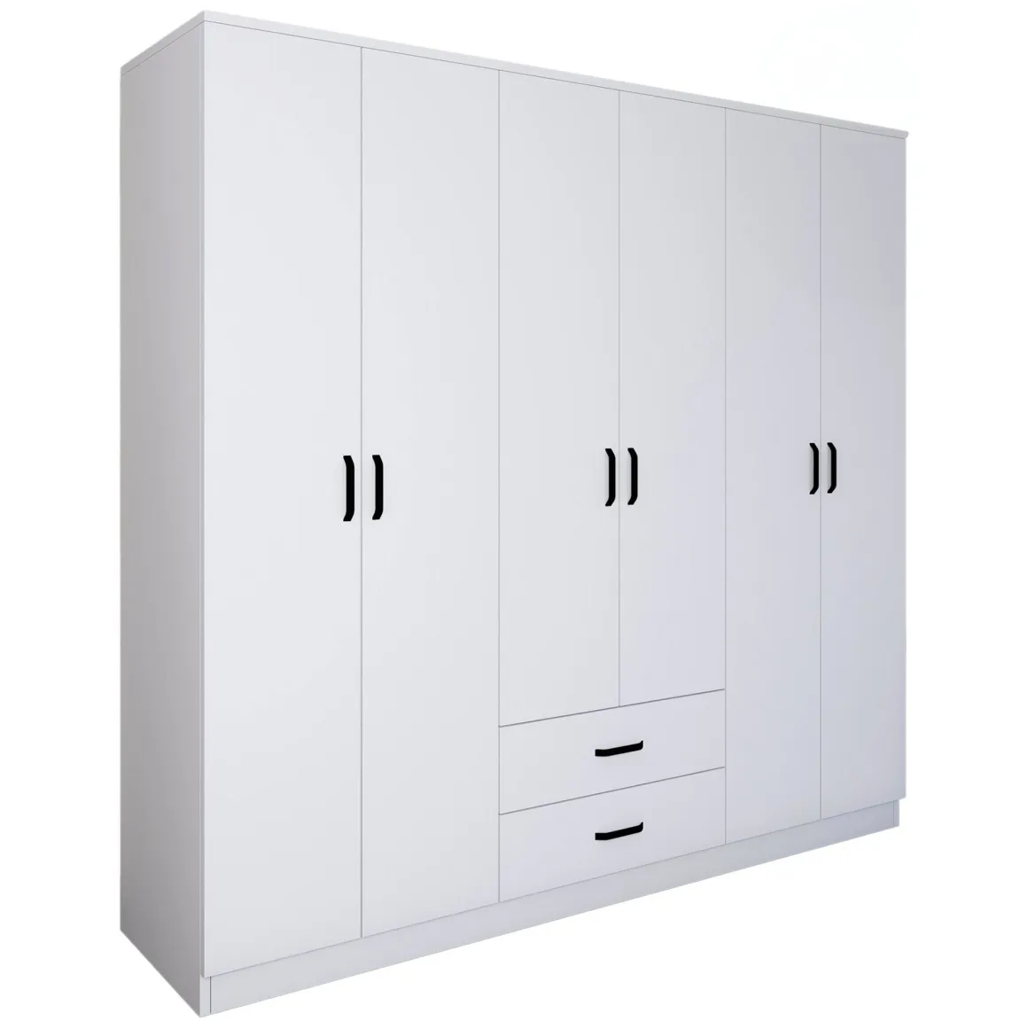 Guardaroba Grande Bianco 6 Ripiani Appendiabiti 180x190h cm, 2 Cassetti - Copiano