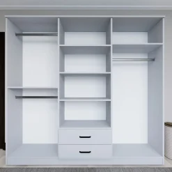 Guardaroba Grande Bianco 6 Ripiani Appendiabiti 180x190h cm, 2 Cassetti - Copiano