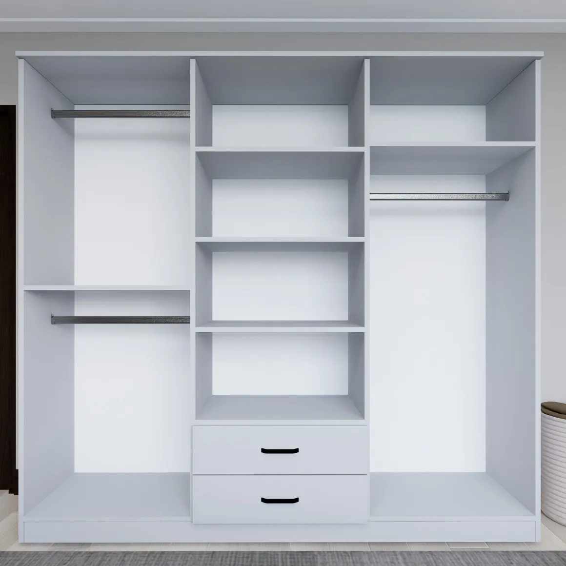 Guardaroba Grande Bianco 6 Ripiani Appendiabiti 180x190h cm, 2 Cassetti - Copiano