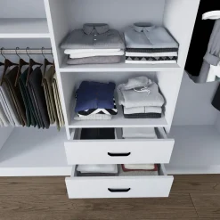 Guardaroba Grande Bianco 6 Ripiani Appendiabiti 180x190h cm, 2 Cassetti - Copiano