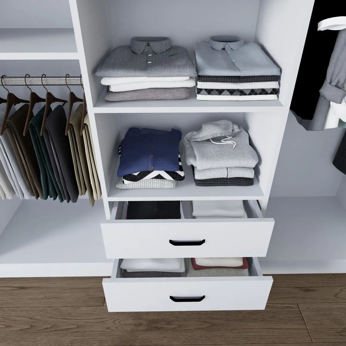 Guardaroba Grande Bianco 6 Ripiani Appendiabiti 180x190h cm, 2 Cassetti - Copiano