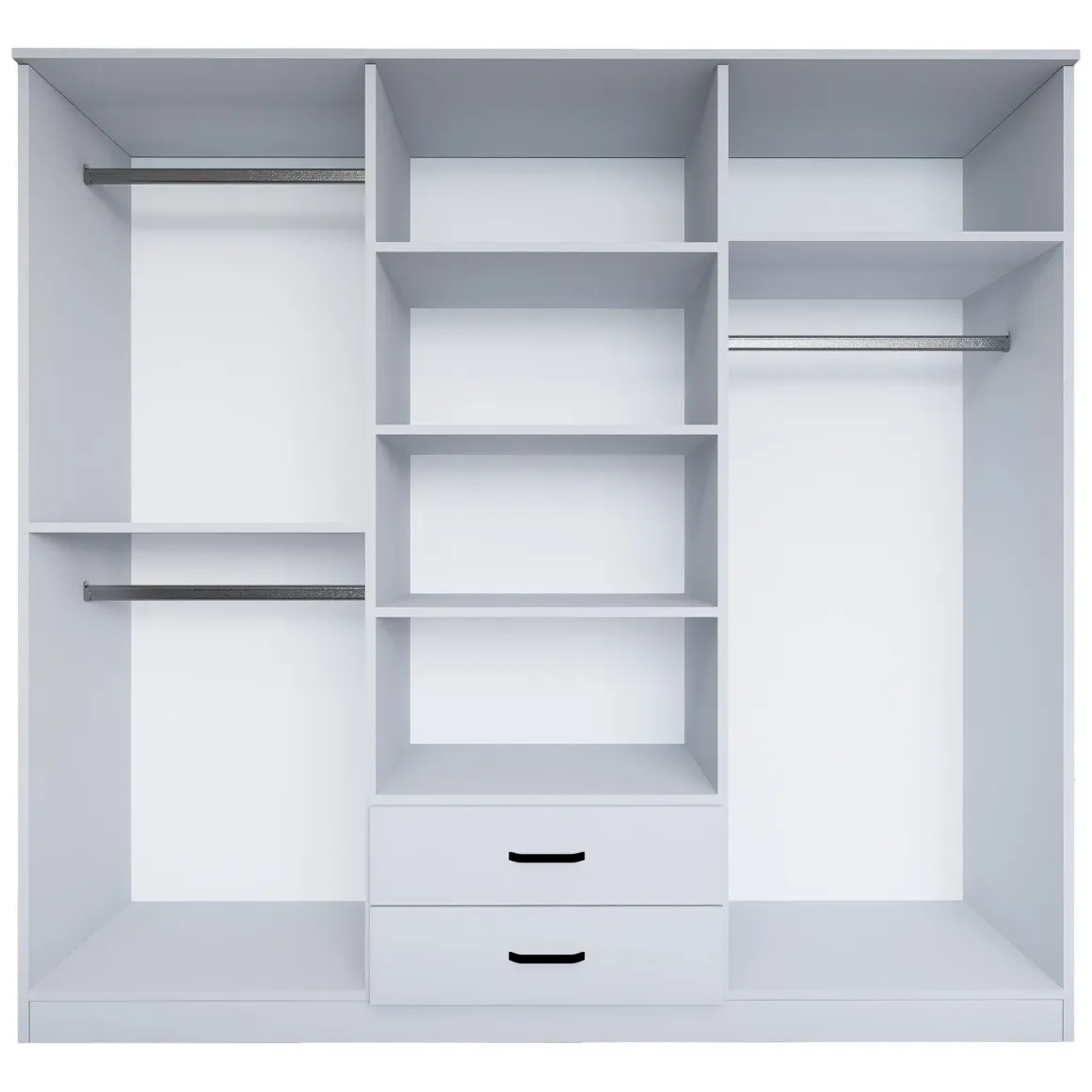 Guardaroba Grande Bianco 6 Ripiani Appendiabiti 180x190h cm, 2 Cassetti - Copiano