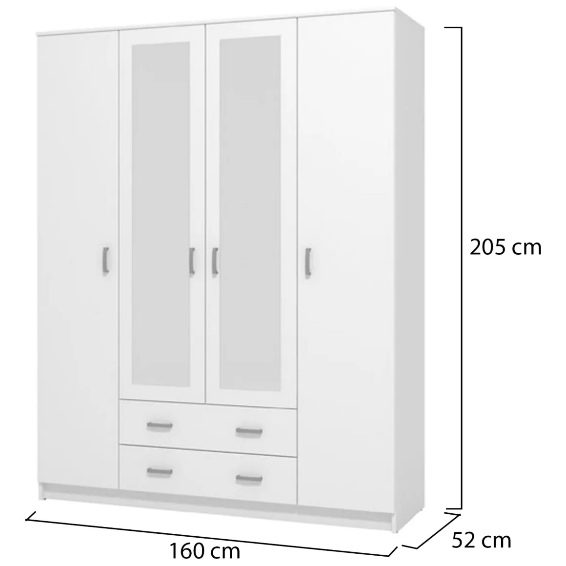 Guardaroba Grande Bianco 9 Ripiani Appendiabiti 160x205h cm, Apertura Battente e Scorrevole - Miazzina