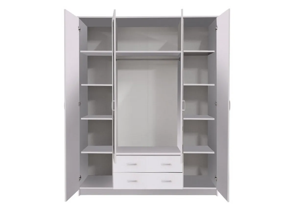 Guardaroba Grande Bianco 9 Ripiani Appendiabiti 160x205h cm, Apertura Battente e Scorrevole - Miazzina