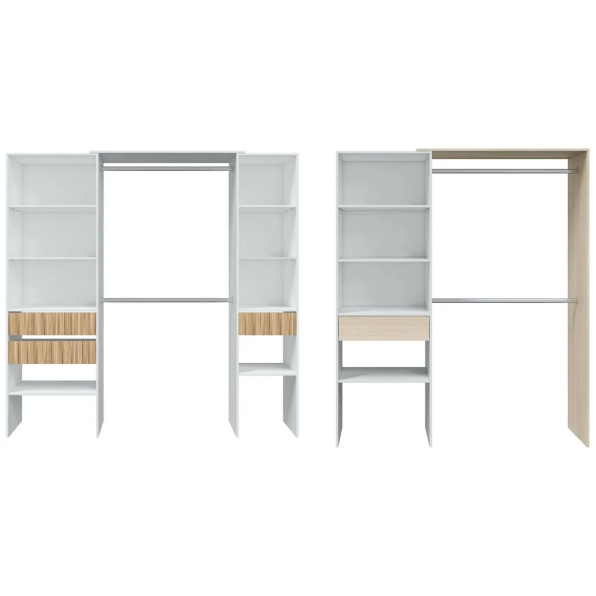 Guardaroba Grande Bianco Rovere Marrone Modulabile 4 Cassetti 354x187h cm, 12 Ripiani - Falcade