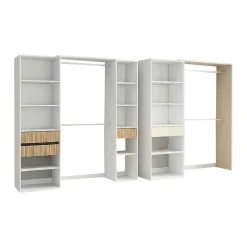 Guardaroba Grande Bianco Rovere Marrone Modulabile 4 Cassetti 354x187h cm, 12 Ripiani - Falcade