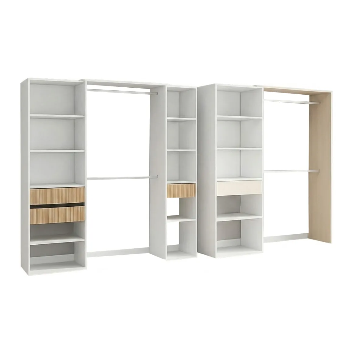Guardaroba Grande Bianco Rovere Marrone Modulabile 4 Cassetti 354x187h cm, 12 Ripiani - Falcade