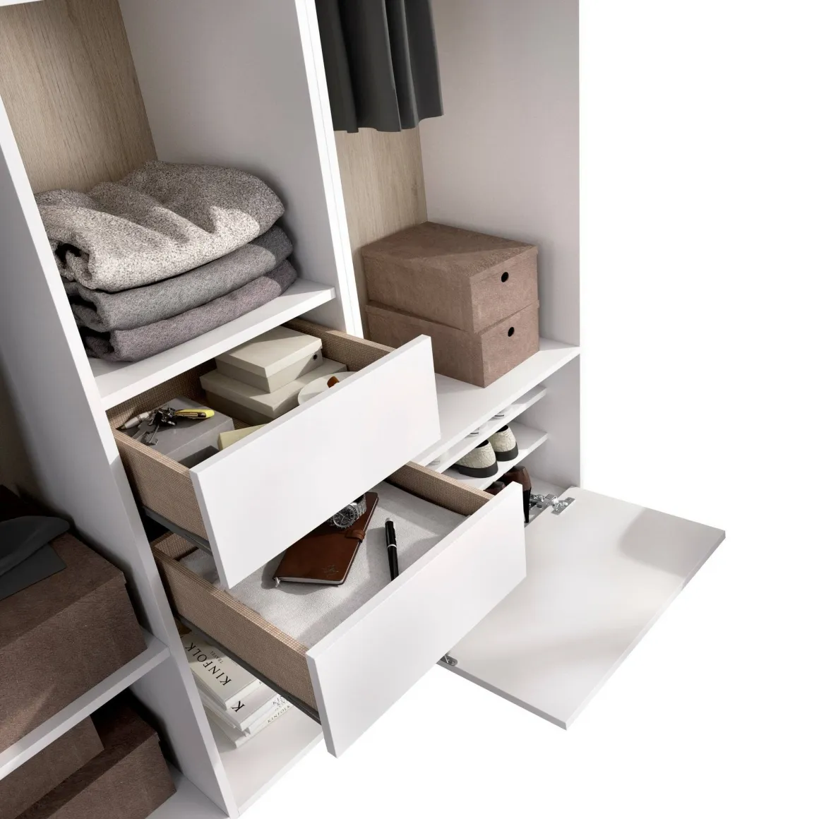 Guardaroba grande con cassetti bianco e rovere 158x205h cm - Celestin