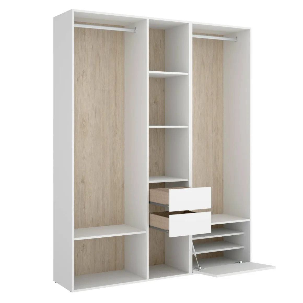 Guardaroba grande con cassetti bianco e rovere 158x205h cm - Celestin