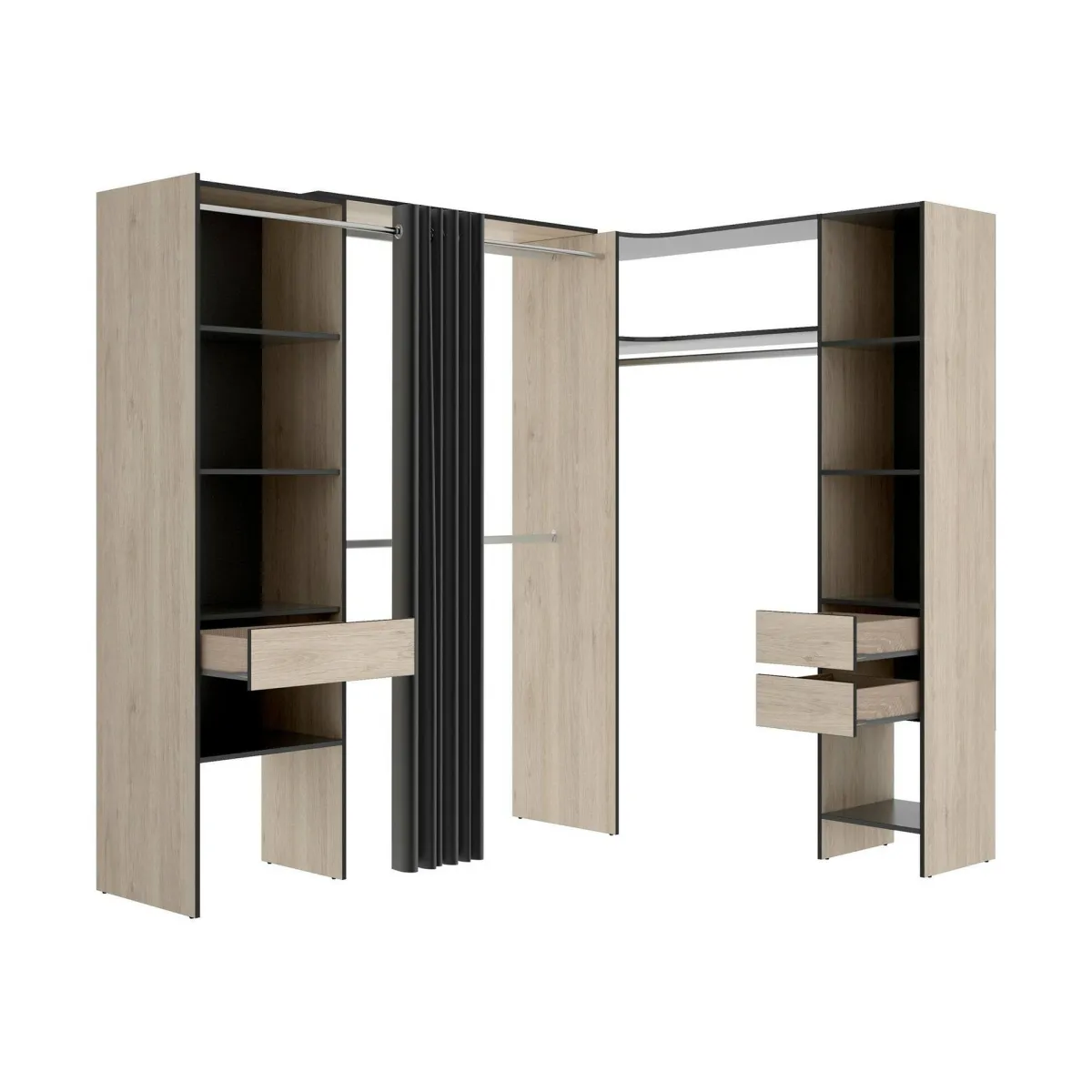 Cabine Armadio|Altri Guardaroba > Dmora Guardaroba grande con ripiani regolabili antracite e rovere 214x205h cm - Pali Marrone Rovere, Nero Antracite