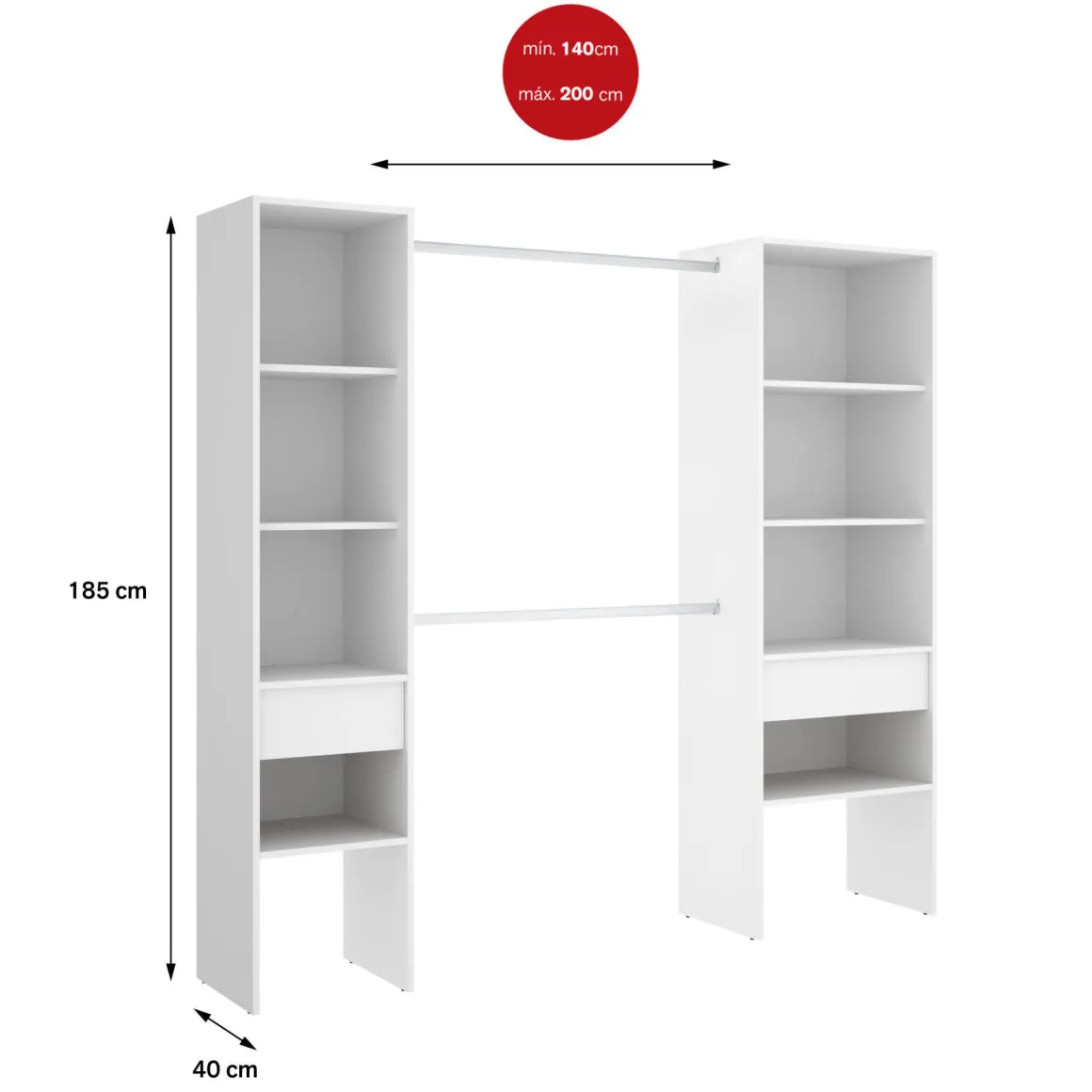 Guardaroba grande con ripiani regolabili bianco 160x185h cm - Siony