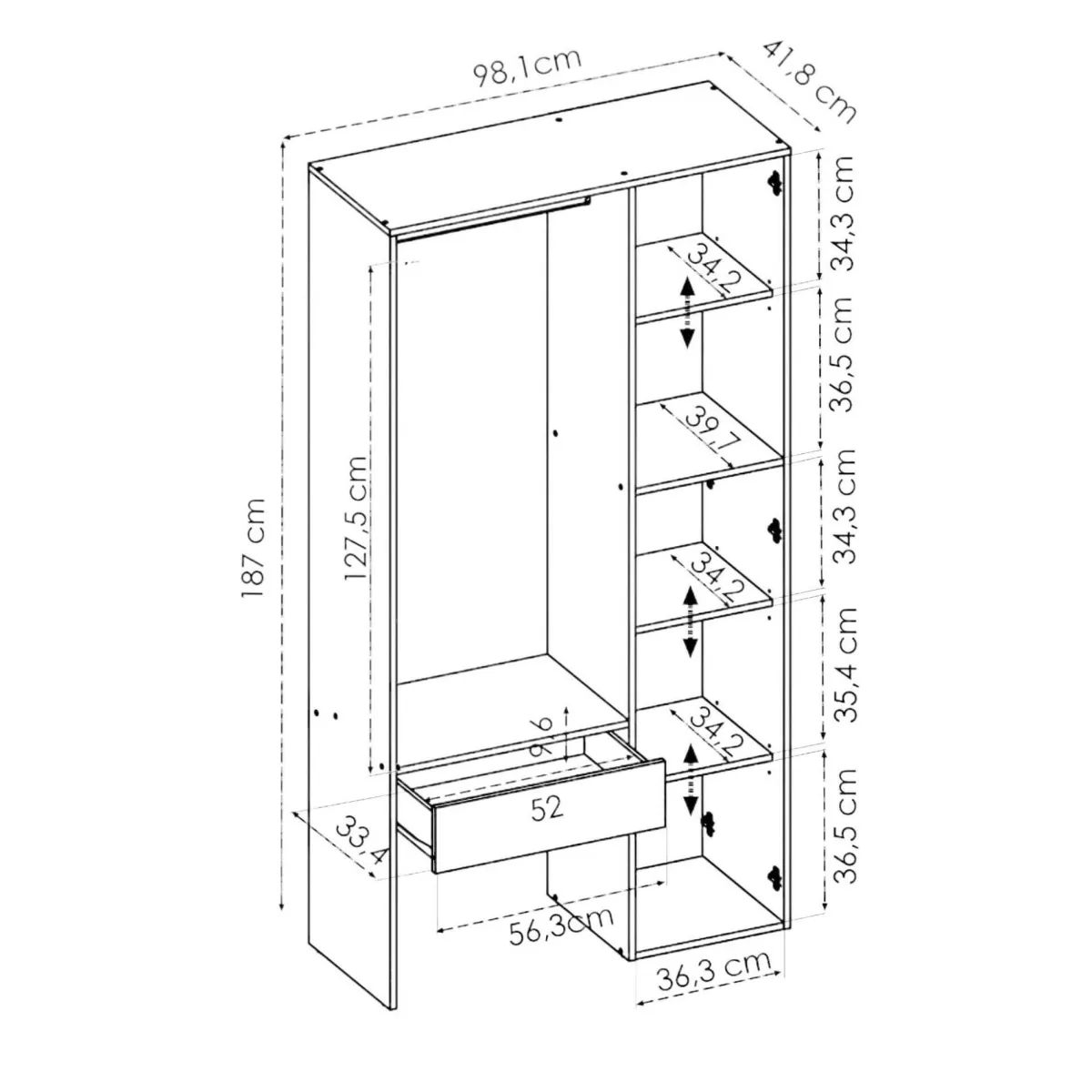 Camera Da Letto > Dmora Guardaroba grande in legno 98x187h cm - Actor Bianco