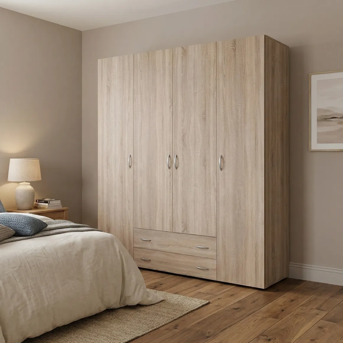 Guardaroba Grande Marrone Rovere 2 Cassetti Apertura Battente 160x177h cm, 4 Ante - Vigonza