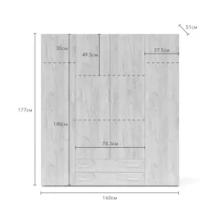 Guardaroba Grande Marrone Rovere 2 Cassetti Apertura Battente 160x177h cm, 4 Ante - Vigonza