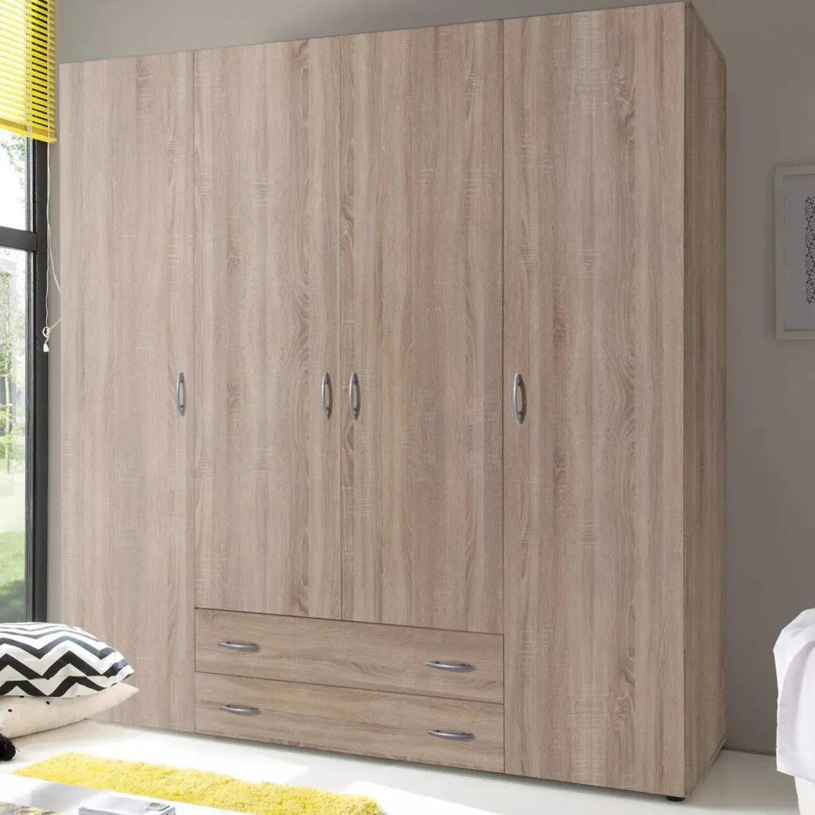 Guardaroba Grande Marrone Rovere 2 Cassetti Apertura Battente 160x177h cm, 4 Ante - Vigonza