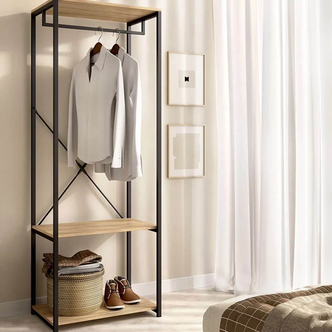 Cabine Armadio|Altri Guardaroba > Dmora Guardaroba Grande Marrone Rovere Nero 2 Ripiani Appendiabiti 40x167h cm, Cassetti - Cortez Nero, Marrone Rovere