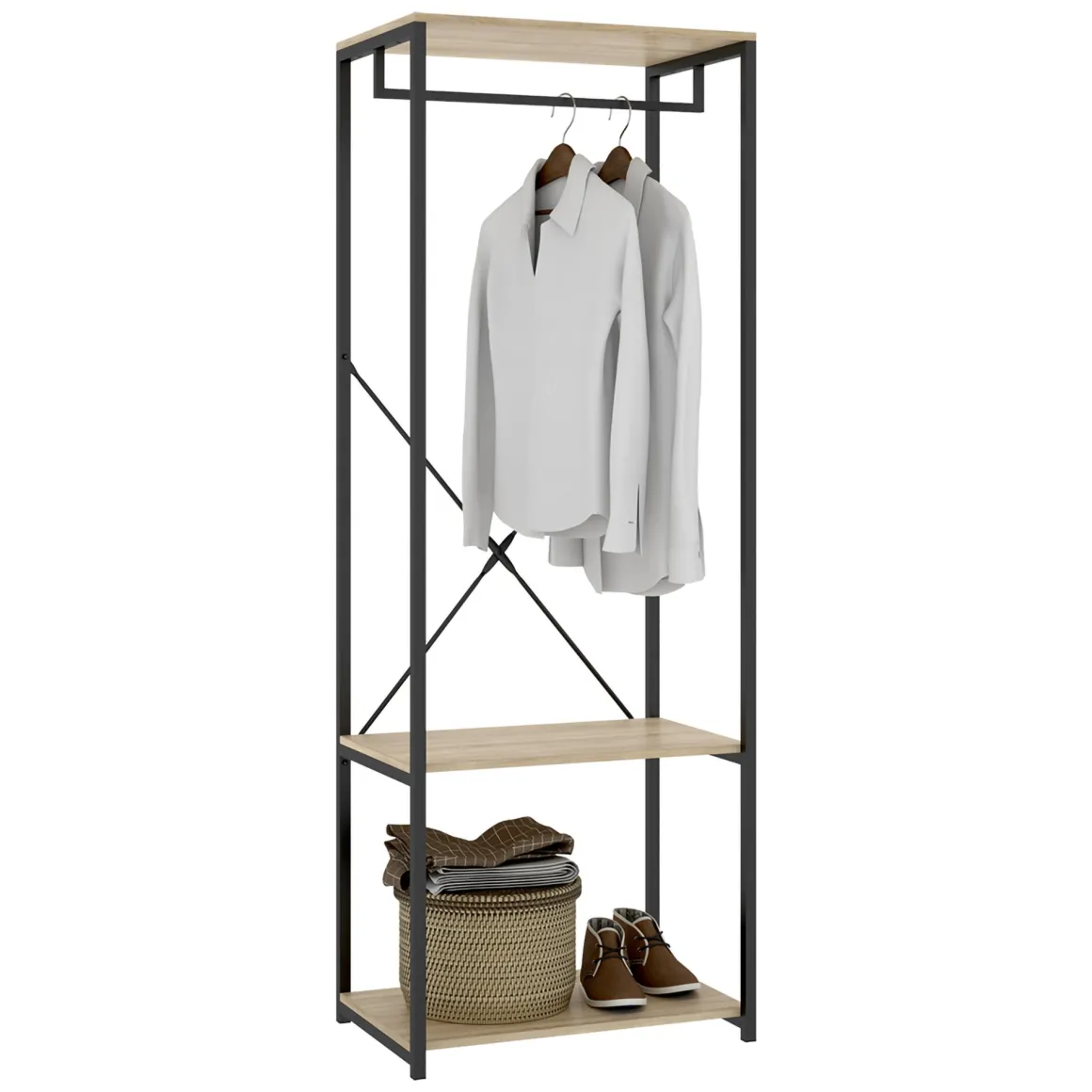 Cabine Armadio|Altri Guardaroba > Dmora Guardaroba Grande Marrone Rovere Nero 2 Ripiani Appendiabiti 40x167h cm, Cassetti - Cortez Nero, Marrone Rovere