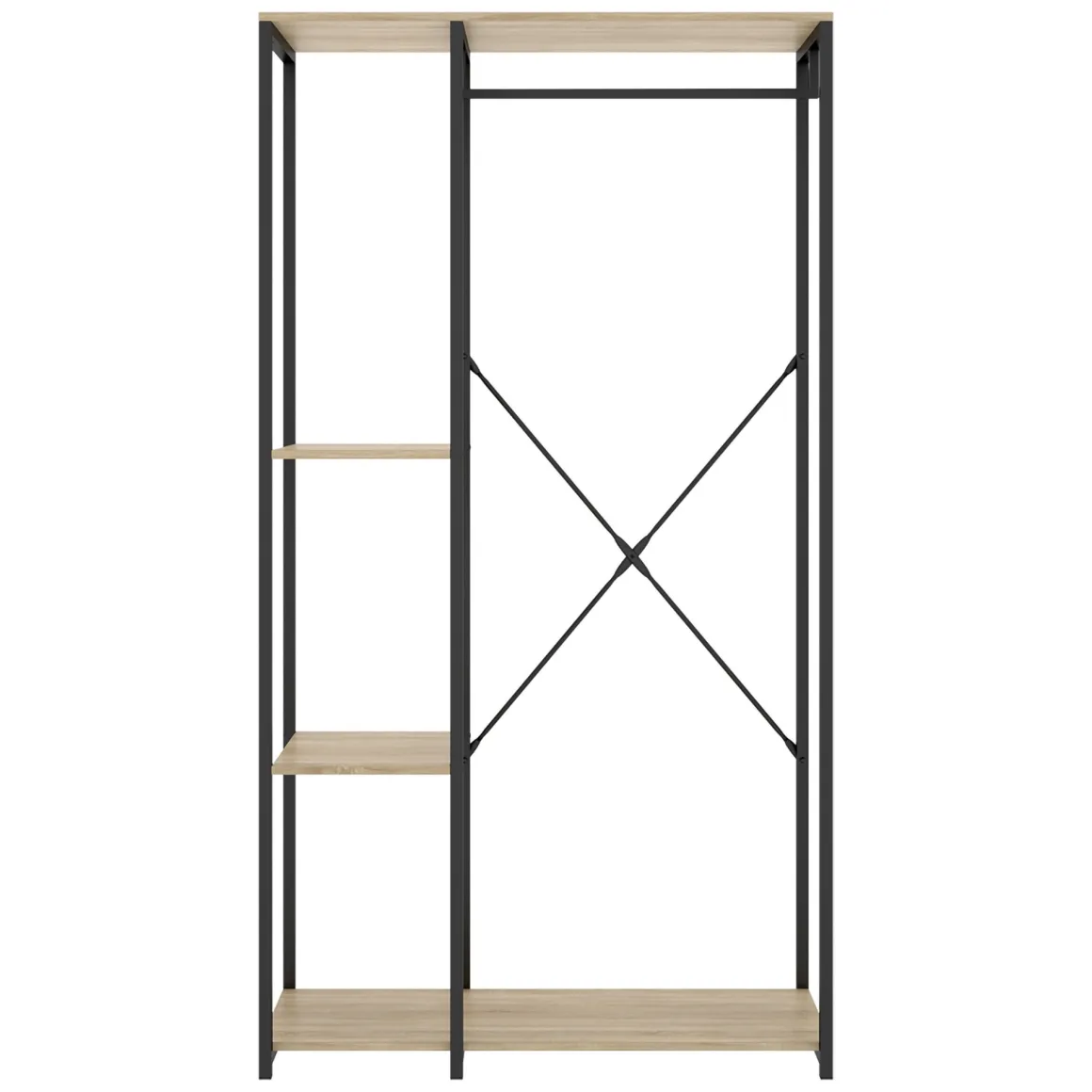 Cabine Armadio|Altri Guardaroba > Dmora Guardaroba Grande Marrone Rovere Nero 3 Ripiani Appendiabiti 40x167h cm, Cassetti - Cotton Nero, Marrone Rovere