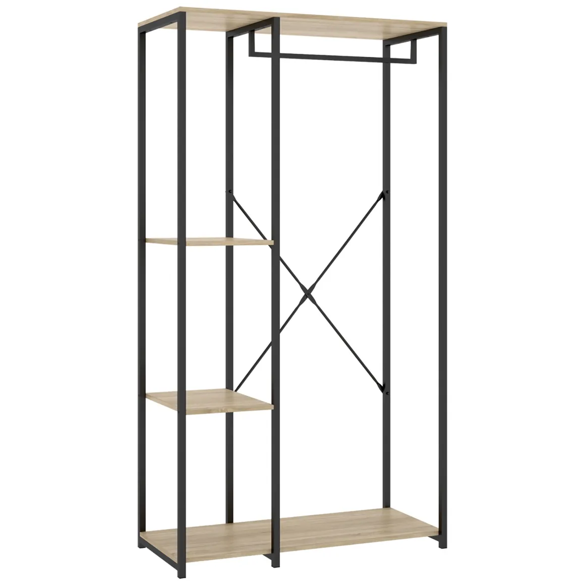 Cabine Armadio|Altri Guardaroba > Dmora Guardaroba Grande Marrone Rovere Nero 3 Ripiani Appendiabiti 40x167h cm, Cassetti - Cotton Nero, Marrone Rovere