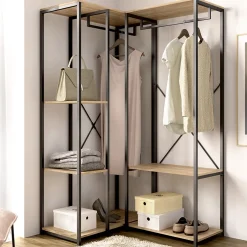 Guardaroba Grande Marrone Rovere Nero 4 Ripiani Appendiabiti 100x167h cm, Cassetti - Gallup