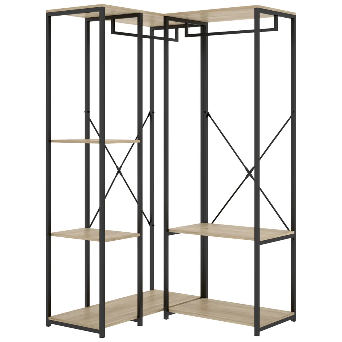 Guardaroba Grande Marrone Rovere Nero 4 Ripiani Appendiabiti 100x167h cm, Cassetti - Gallup