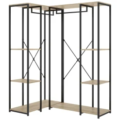 Guardaroba Grande Marrone Rovere Nero 5 Ripiani Appendiabiti 130x167h cm, Cassetti - Hollis