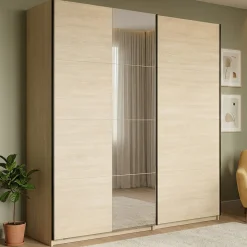 Guardaroba Grande Marrone Rovere Nero Appendiabiti 2 Ripiani 220x217.5h cm, 4 Vani - Palestro