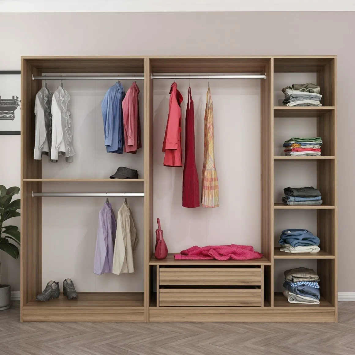 Altri Guardaroba > Dmora Guardaroba Grande 2 Ripiani Appendiabiti 245x217.5h cm, 2 Ante - Resiutta Marrone Rovere Nodi