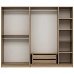 Guardaroba Grande Marrone Rovere Nero Fume Appendiabiti 6 Ripiani 225x210h cm, 5 Ante - Sinibalda