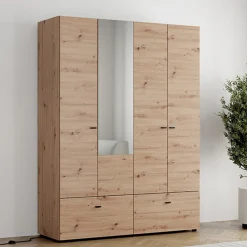 Guardaroba Grande Marrone Rovere Nodi Bianco 2 Ripiani 2 Cassetti 155x208h cm, Appendiabiti - Spigno