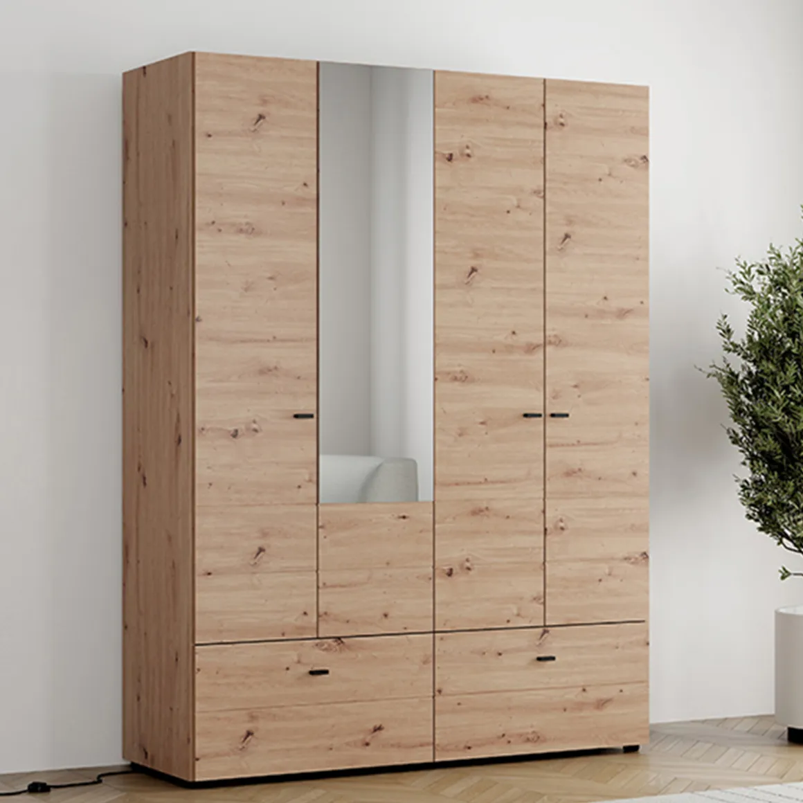 Altri Guardaroba > Dmora Guardaroba Grande Marrone Rovere Nodi Nero 4 Ripiani 3 Cassetti 183x211h cm, Appendiabiti - Rifreddoo Nero, Marrone Rovere Nodi