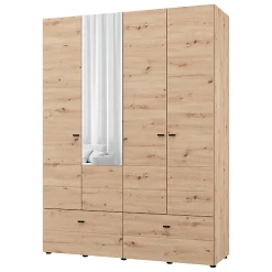 Guardaroba Grande Marrone Rovere Nodi Bianco 2 Ripiani 2 Cassetti 155x208h cm, Appendiabiti - Spigno
