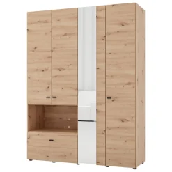 Guardaroba Grande Marrone Rovere Nodi Nero 4 Ripiani un Cassetto 155x208h cm, Appendiabiti - Omete