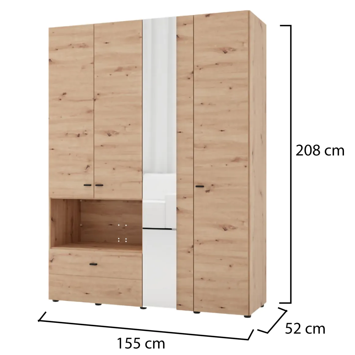 Altri Guardaroba > Dmora Guardaroba Grande Marrone Rovere Nodi Nero 4 Ripiani un Cassetto 182.5x210.5h cm, Appendiabiti - Rifreddo Nero, Marrone Rovere Nodi