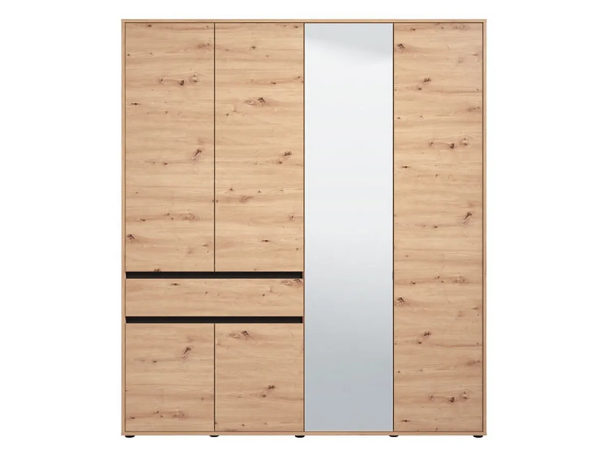 Altri Guardaroba > Dmora Guardaroba Grande Marrone Rovere Nodi Nero 4 Ripiani un Cassetto 182.5x210.5h cm, Appendiabiti - Rifreddo Nero, Marrone Rovere Nodi