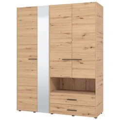 Guardaroba Grande Marrone Rovere Nodi Nero 5 Ripiani 3 Cassetti 161x205.5h cm, Appendiabiti - Teana