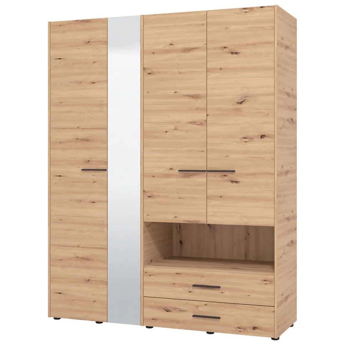 Altri Guardaroba > Dmora Guardaroba Grande Marrone Rovere Nodi Nero 7 Ripiani 2 Cassetti 155x208h cm, Appendiabiti - Watamu Nero, Marrone Rovere Nodi