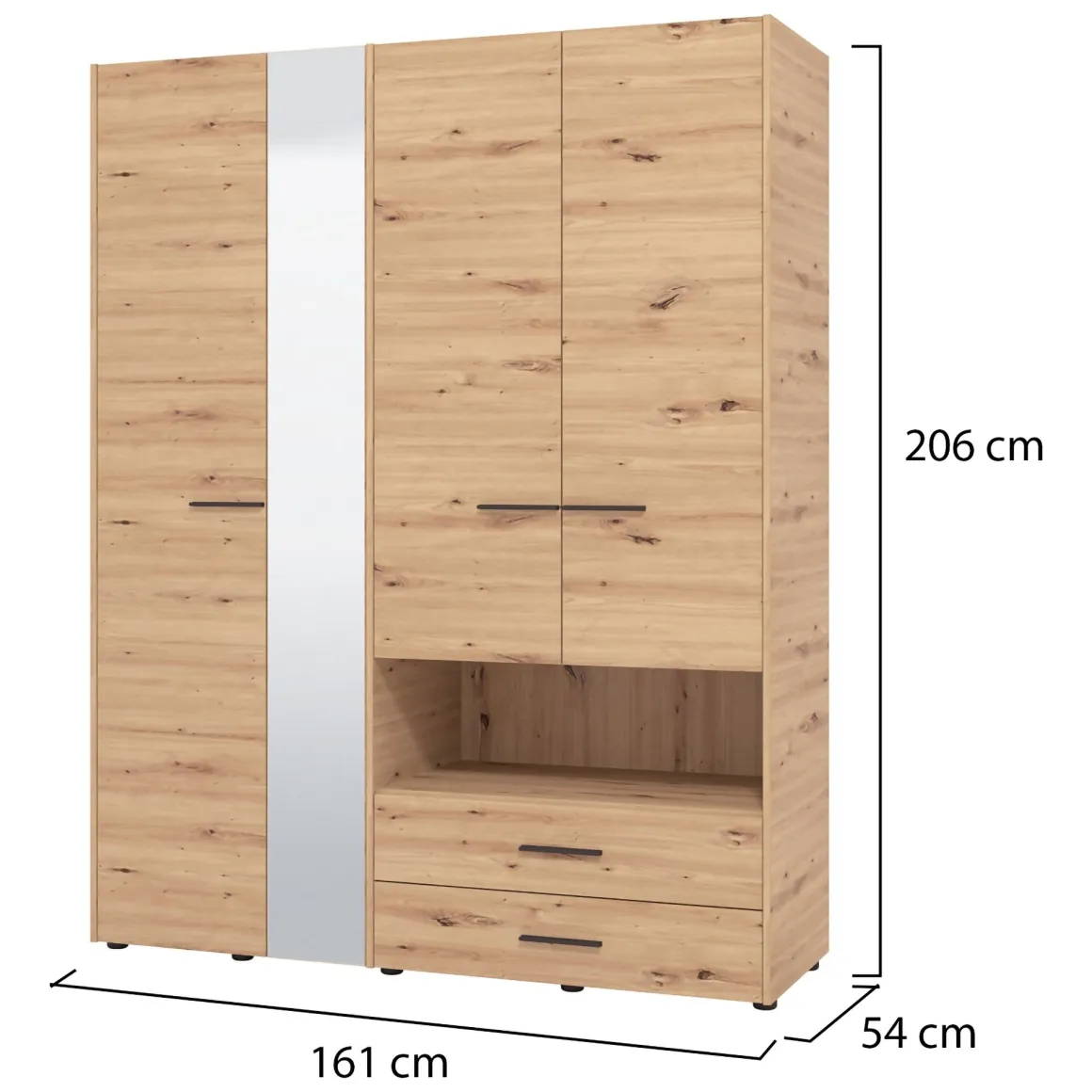 Altri Guardaroba > Dmora Guardaroba Grande Marrone Rovere Nodi Nero 7 Ripiani 2 Cassetti 155x208h cm, Appendiabiti - Watamu Nero, Marrone Rovere Nodi