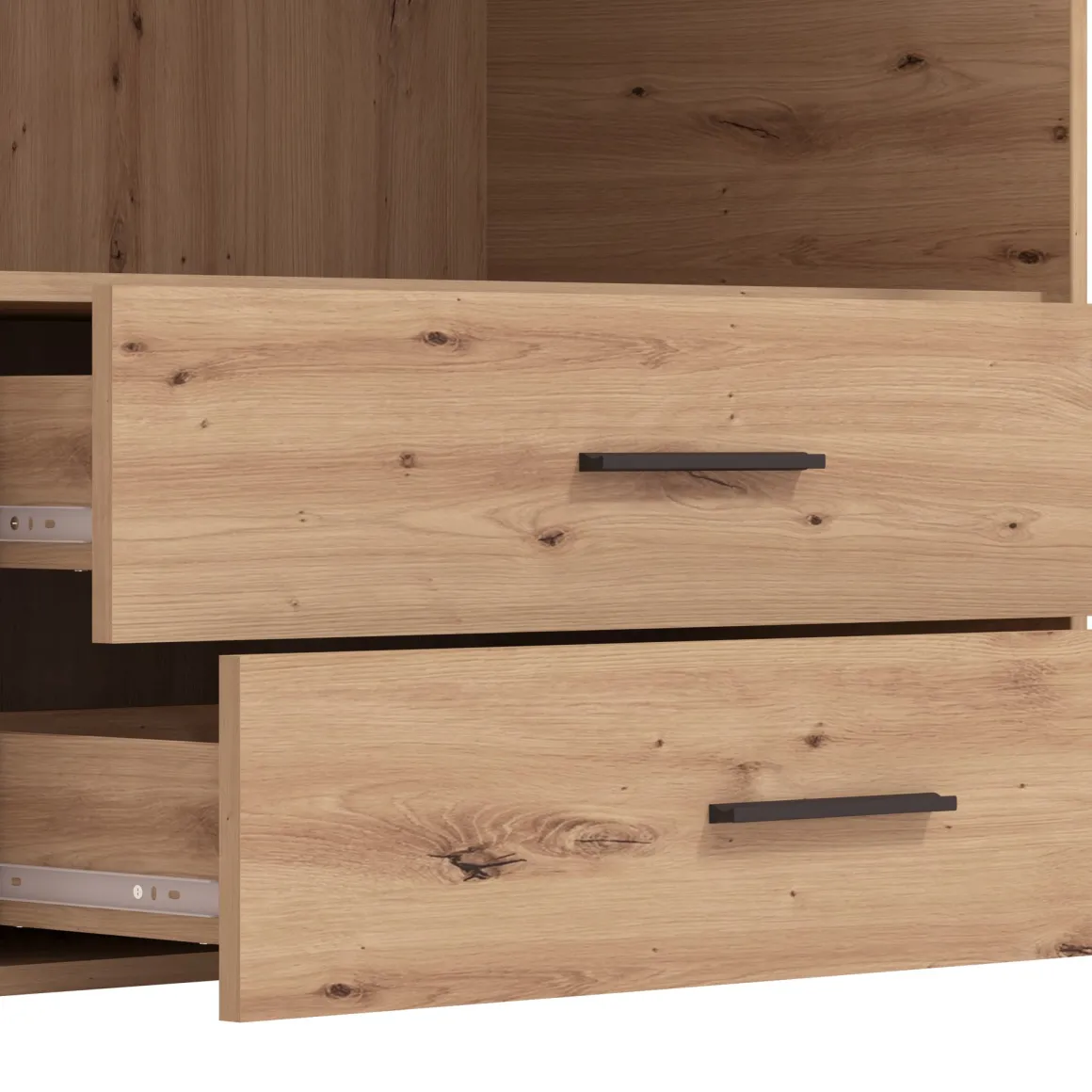 Altri Guardaroba > Dmora Guardaroba Grande Marrone Rovere Nodi Nero 7 Ripiani 2 Cassetti 155x208h cm, Appendiabiti - Watamu Nero, Marrone Rovere Nodi