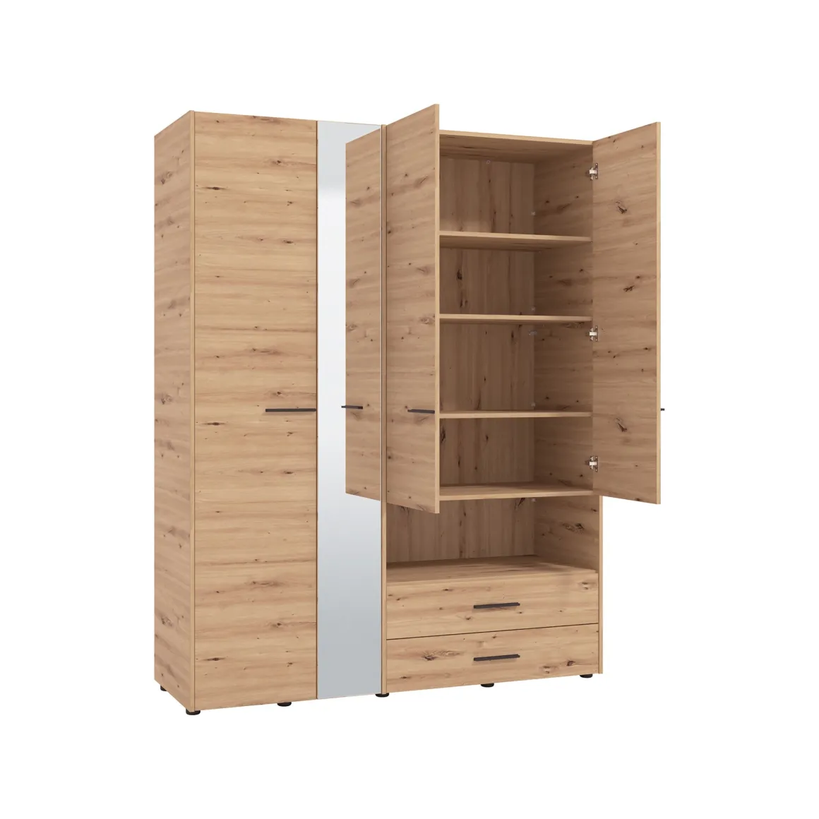 Altri Guardaroba > Dmora Guardaroba Grande Marrone Rovere Nodi Nero 7 Ripiani 2 Cassetti 155x208h cm, Appendiabiti - Watamu Nero, Marrone Rovere Nodi