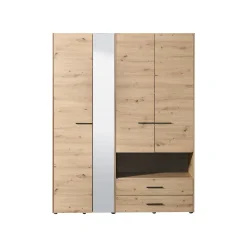 Guardaroba Grande Marrone Rovere Nodi Nero 5 Ripiani 3 Cassetti 161x205.5h cm, Appendiabiti - Teana