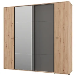Guardaroba Grande Marrone Rovere Nodi Nero Antracite Appendiabiti 10 Ripiani 232x219h cm, 4 Ante - Hakone