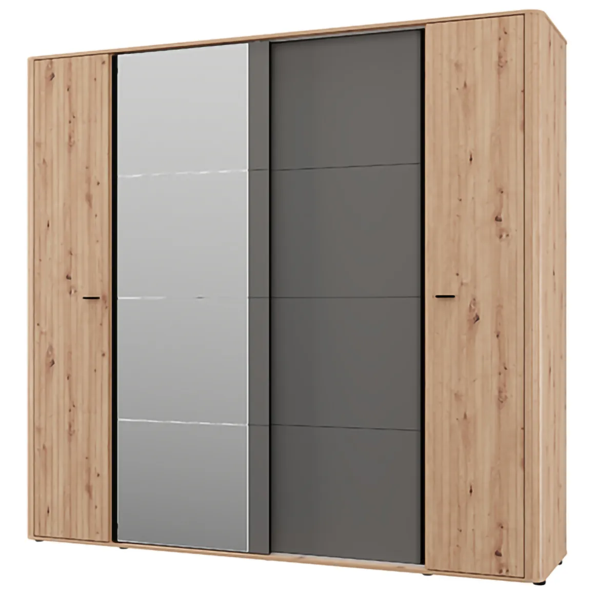 Guardaroba Grande Marrone Rovere Nodi Nero Antracite Appendiabiti 10 Ripiani 232x219h cm, 4 Ante - Hakone