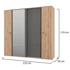 Guardaroba Grande Marrone Rovere Nodi Nero Antracite Appendiabiti 10 Ripiani 232x219h cm, 4 Ante - Hakone