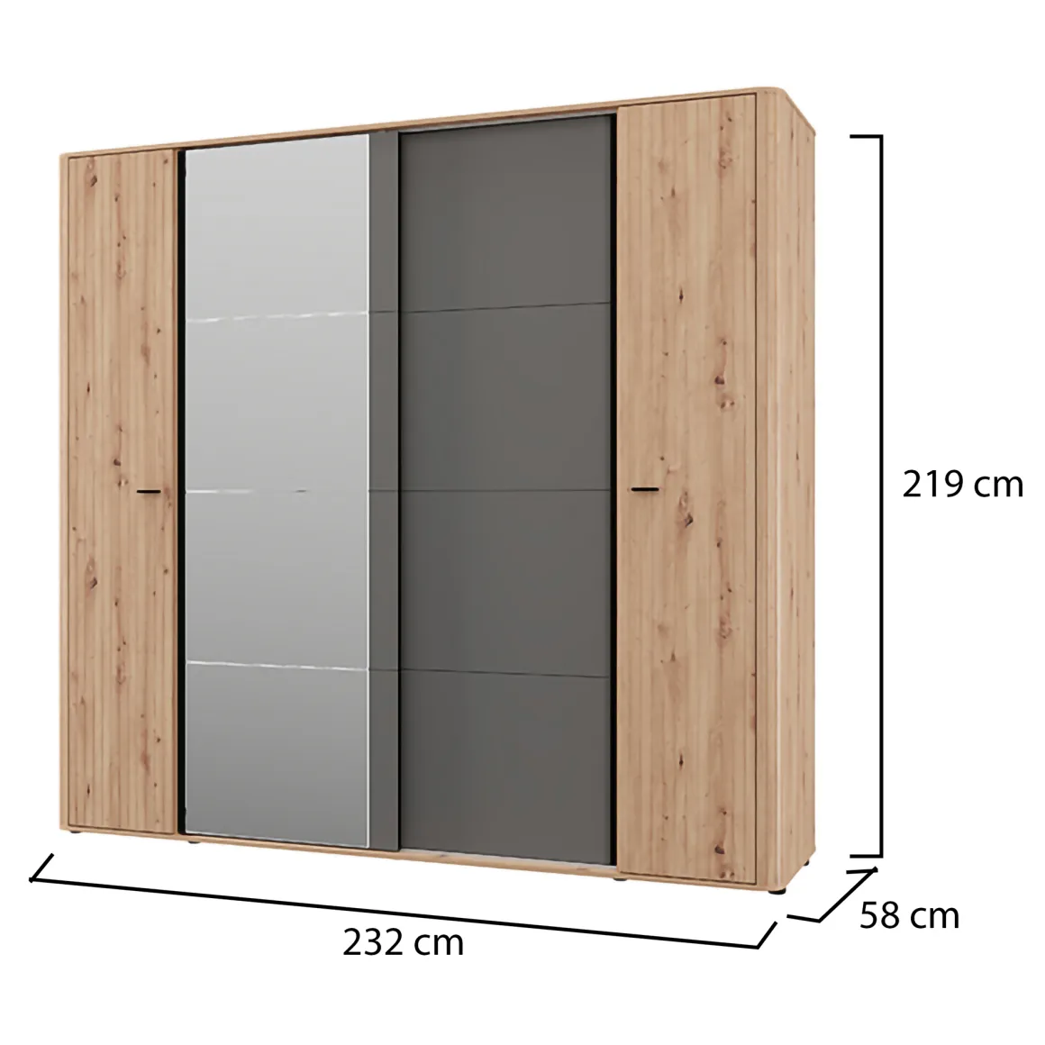 Guardaroba Grande Marrone Rovere Nodi Nero Antracite Appendiabiti 10 Ripiani 232x219h cm, 4 Ante - Hakone