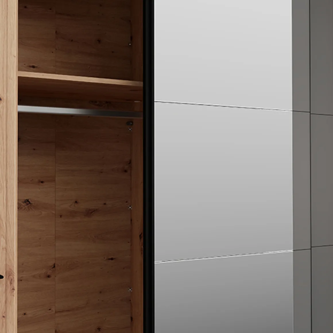 Guardaroba Grande Marrone Rovere Nodi Nero Antracite Appendiabiti 10 Ripiani 232x219h cm, 4 Ante - Hakone