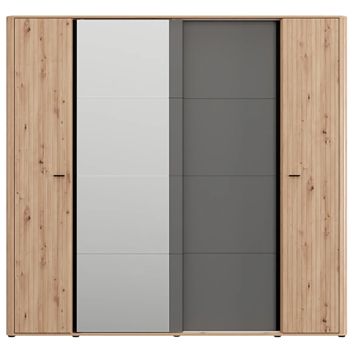 Guardaroba Grande Marrone Rovere Nodi Nero Antracite Appendiabiti 10 Ripiani 232x219h cm, 4 Ante - Hakone